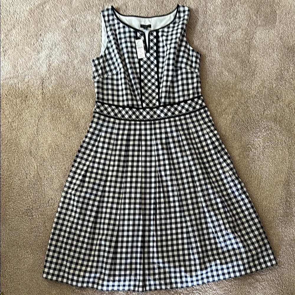 Talbots Black and White Sleeveless A-Line Midi Dress